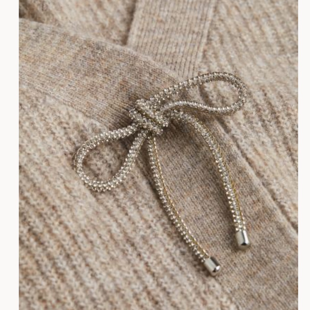 H&M Taupe Ribbed Cropped Cardigan with Front Ties - Picture 2 of 2